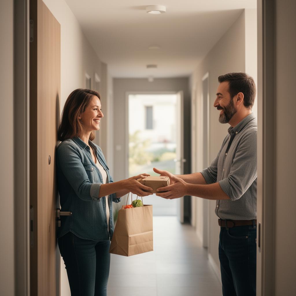 Neighbor handing over a package